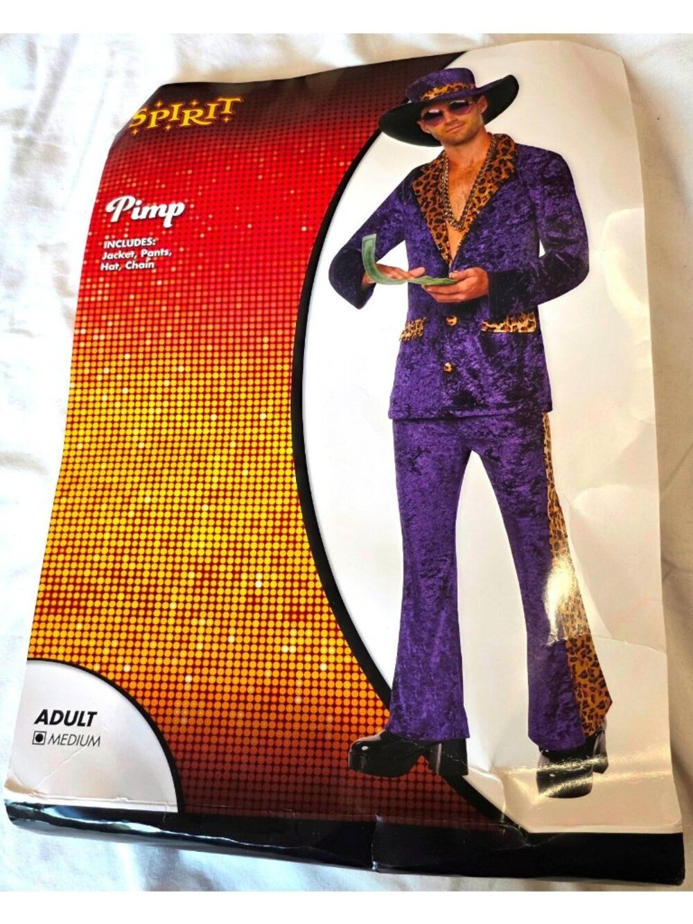 PIMP Halloween Costume purple & leopard jacket pants hat gold chain Adult Medium